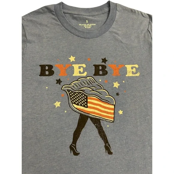 Bye Bye American Pie Graphic Tee Women S Blue USA Patriotic Shirt Cute NWT - Picture 3 of 7